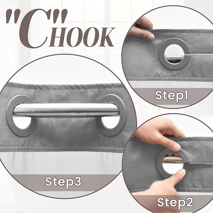 No Hook Slub Textured Shower Curtain with Snap in Liner - Dark Gray Fabric Outer Curtain & Waterproof Inner Liner, Hotel Style with See Through Top Window, 71x74 in