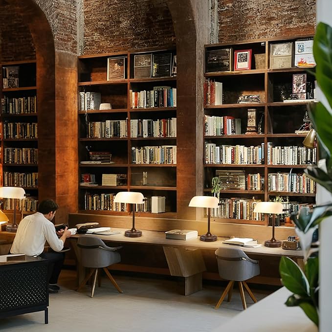 Vintage Desk Lamp Bankers Lamp - Brown Retro Table Lamp with USB & Type C Charging Ports Traditional Pull Chain Switch Library Lamp for Home Office Bedroom Nightstand Side Table Lamp(Bulb Included)