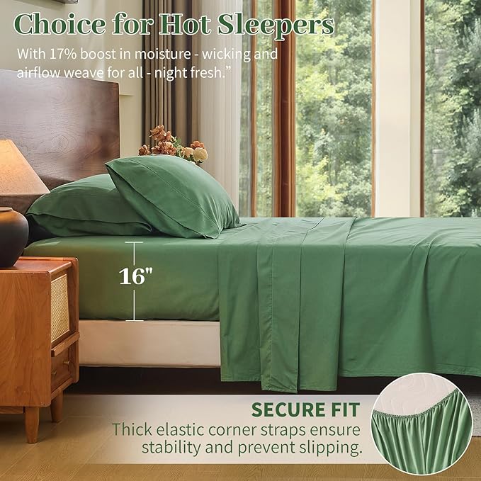 MEISHANG 100% French Pure Linen Sheets California King - Bed Sheets 4 Piece Sets, Soft Durable Flax Linen, Anti-Tear Breathable Oeko-Tex Certified with 16" Deep Pocket (Sage Green)