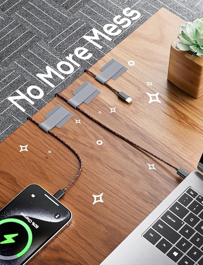 Adhesive Wire Management, 300pcs Hook and Loop Cable Ties, Adjustable Cable Straps, Sticky-Back Cord Organizer for Kitchen Appliances, Office, Home - Grey