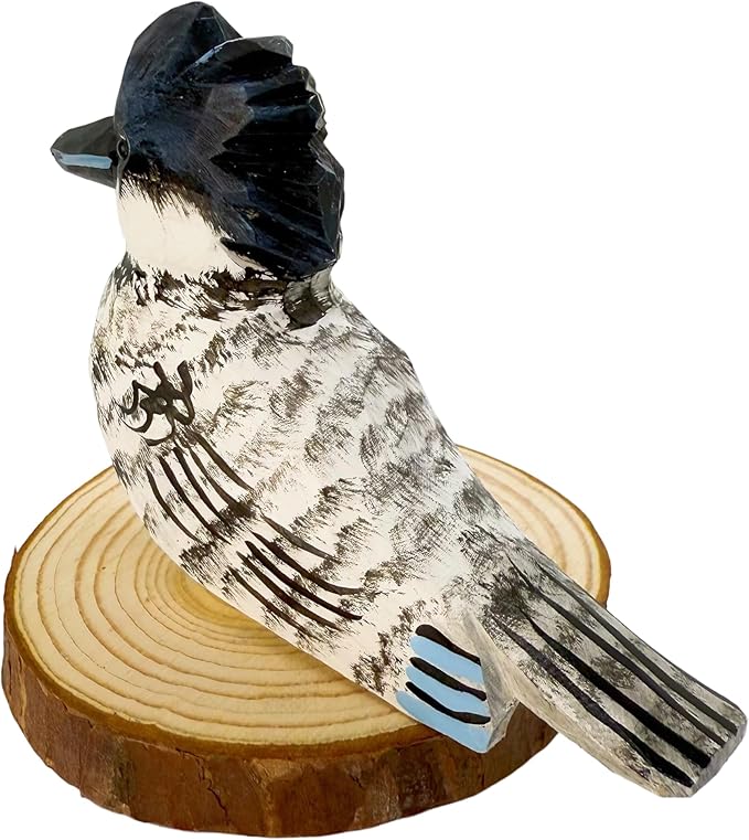 Wooden Bird Figurines Funny Desk Accessories Hand Carved Wood Decorative Small Birds Animal Miniature Statues Ornament for Home Room Decor (Black Beak)