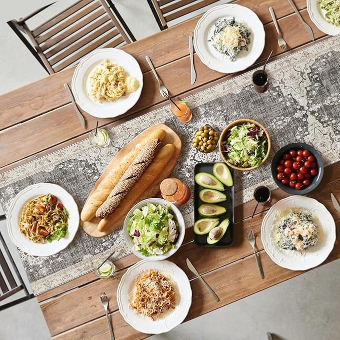 Snycler Table Runner Boho Table Runners Vintage Elegant Farmhouse Table Center Linen Decor for Home Dining Party Entrance (13x72 Inch) Black