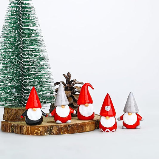 H&D HYALINE & DORA 5Pcs Glass Christmas Gnomes Figurines,Handmade Christmas Gnomes Decorations,Mini Glass Santa Figurines for Home Table Top Decor