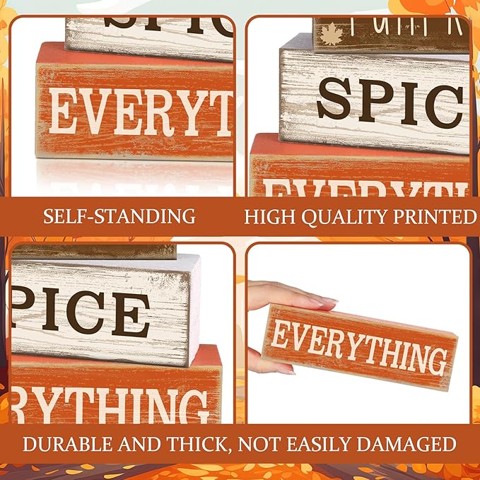 4 Pcs Fall Tabletop Decor Fall Cup Decoration Autumn Tiered Tray Decor Rustic Wooden Cup Block Sign Gift Thanksgiving Centerpiece Farmhouse Autumn Decoration for Harvest Party Kitchen Home