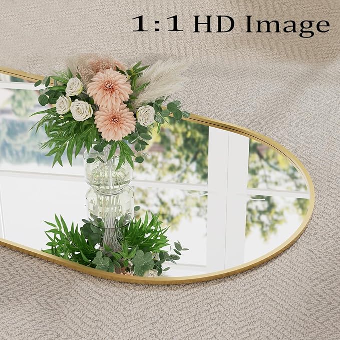 TinyTimes 76''x34'' Arched Floor Mirror, Full Length Body Mirror with Stand, Modern & Contemporary Design, Aluminum Alloy Frame (Gold)