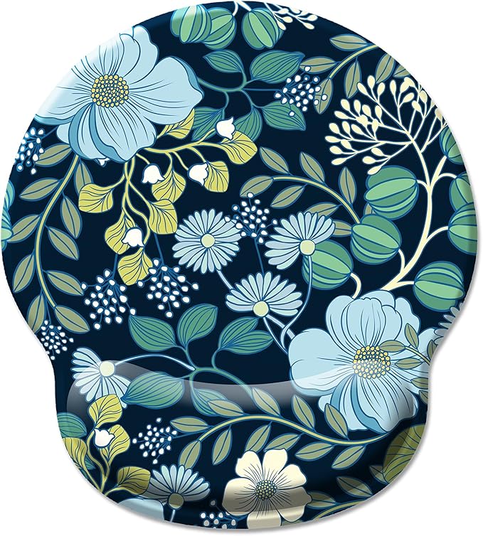Floral Flower Mouse Pad with Wrist Rest, Ergonomic Cute Gel Mousepad Wrist Support, Computer Gaming Mouse Pad with Pain Relief Non-Slip PU Base for Desk Accessories Home Office Decor Supplies