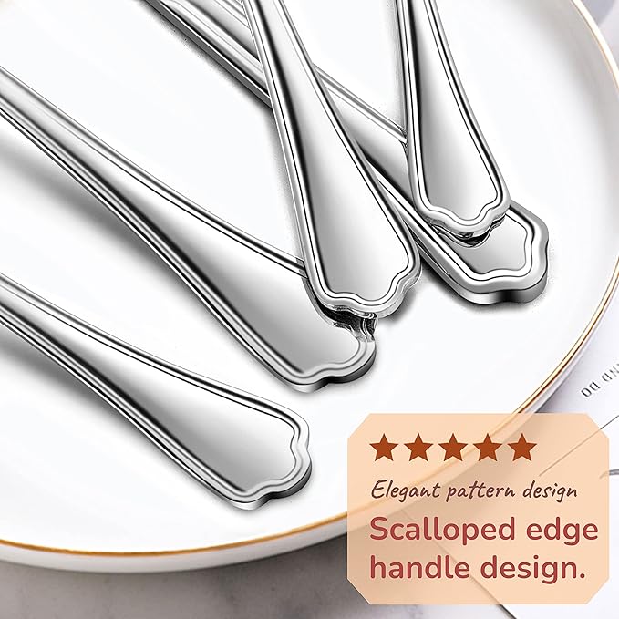 Herogo 10-Piece Silverware Set with Scalloped Edge, Stainless Steel Flatware Cutlery Set for 2, Modern Tableware Eating Utensils Set, Dishwasher Safe, Mirror Polished