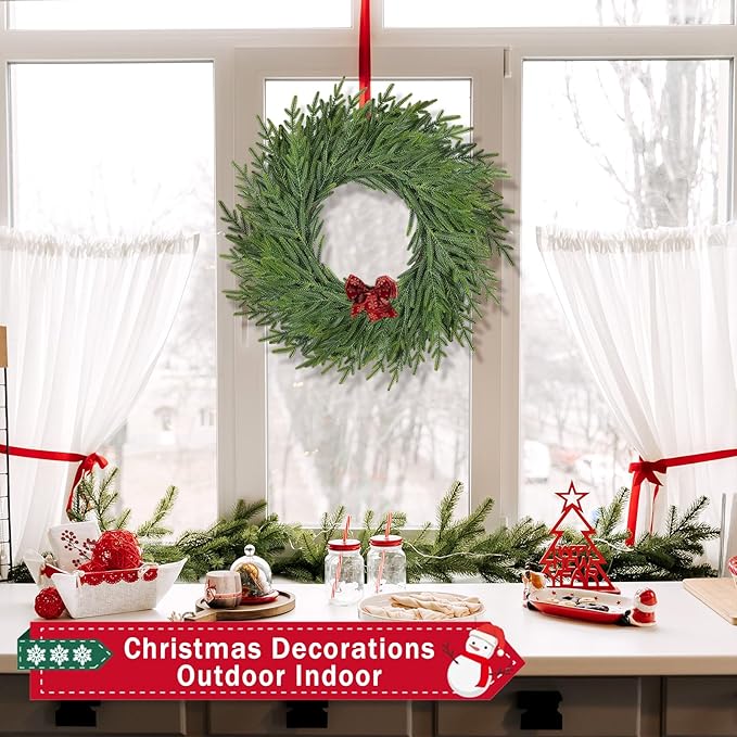 26 Inch Christmas Wreaths for Front Door Real Touch Large Xmas Winter Pine Cedar Wreaths for Windows Outdoor Indoor Christmas Holiday Home Yard Farmhouse Wall Front Door Porch Hanging Decor Clearance