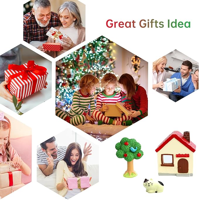 Mini Cat Cottage Decor Set - Resin House with Apple Tree and Kitten Figurine, Cute Desk Ornaments for Home Office Shelf Decor, Unique Gift for Cat Lovers