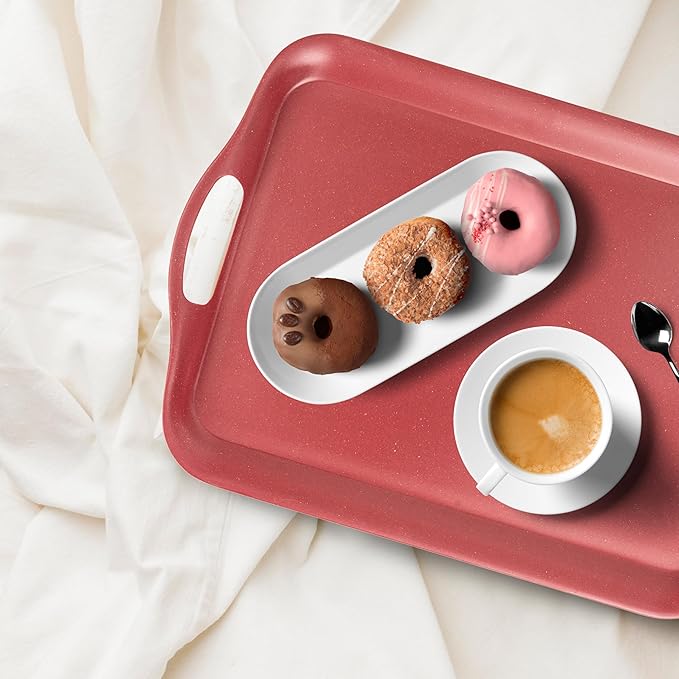 KINGEN 2-Pack Christmas Serving Trays -18×13-inch Large Tray, Vintage Velvet Red Platters for Holiday Buffets, BBQ, Party, Outdoor Serving - Santa's Christmas Decor (Bamboo Fiber, Red)