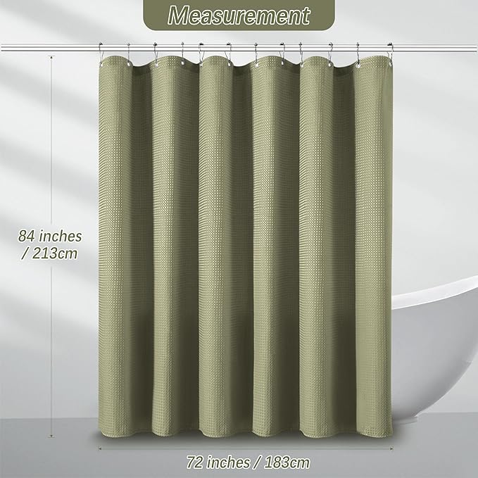 72 x 84 Shower Curtain Waterproof Fabric Shower Curtain Waffle Weave Heavy Duty Shower Curtain Set for Bathroom, Washable 256GSM Modern Shower Curtains with 12 Metal Hooks, 72Wx84H Khaki