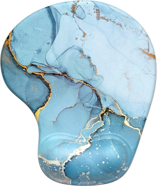 Hsurbtra Ergonomic Mouse Pad with Wrist Rest Support, Gel Mouse Pads with Non-Slip PU Base, Pain Relief Memory Foam Computer Mat, Cute Office Supplies Desk Decro Accessories, Blue Marble