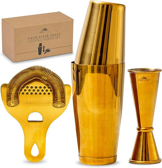 A Bar Above 4-Piece Cocktail Shaker Set, for Professional and Home Bar, Premium Bar Kit Gifts, Includes Strainer, Japanese Jigger, and Boston Shaker Set