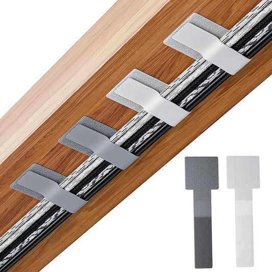 100pcs Hook and Loop Cable Ties, gliship Adhesive Wire Management, Adjustable Cable Straps Keeper Cord Holder, Sticky-back Cord Organizer for Kitchen Appliances, Office, Home - grey＆white