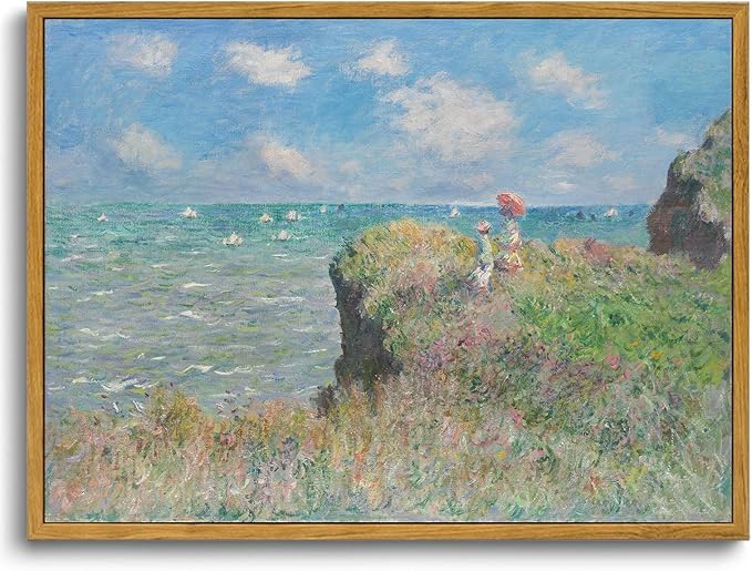 KISSFOX Monet Wall Art Cliff Walk Impressionist Canvas Print Nature Wilderness Painting Gallery Artwork Aesthetic Pictures Decor Living Room Bathroom Office Bedroom