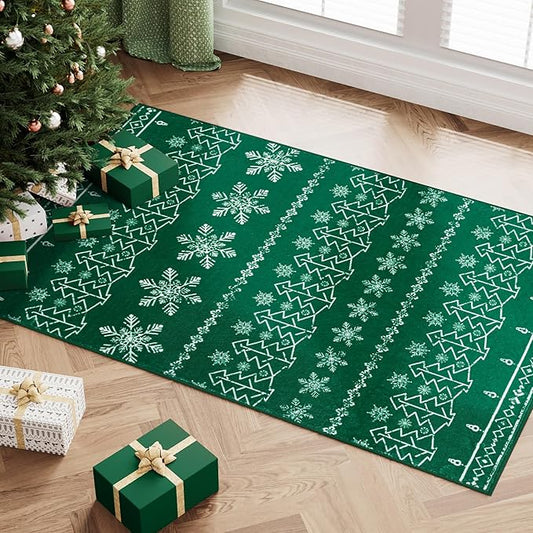 Christmas Green Area Rug 2x3 Washable Entryway Carpet Xmas Snowflake Holiday Decor Doormat Kitchen Decorative Non Slip Soft Low Pile Small Carpet Indoor Throw Rug Bedroom Entrance Bathroom