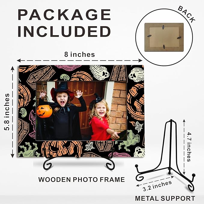 4X6 Halloween Picture Frame With A Metal Stand-Dark Style, Horrible Enchanted Pumpkin Ghost Wooden Photo Frame For Tabletop Display- Gifts for Kids Friends Family, Halloween Theme- A29