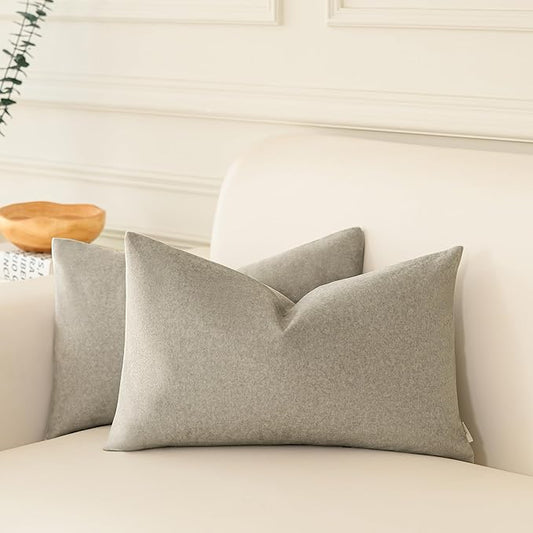a moment Pack of 2 Light Grey Stain-Resistant Throw Pillow Covers Pet-Friendly Pillowcases Cushion Covers for Sofa Couch Bed Outdoor Waterproof 12x20 Inch