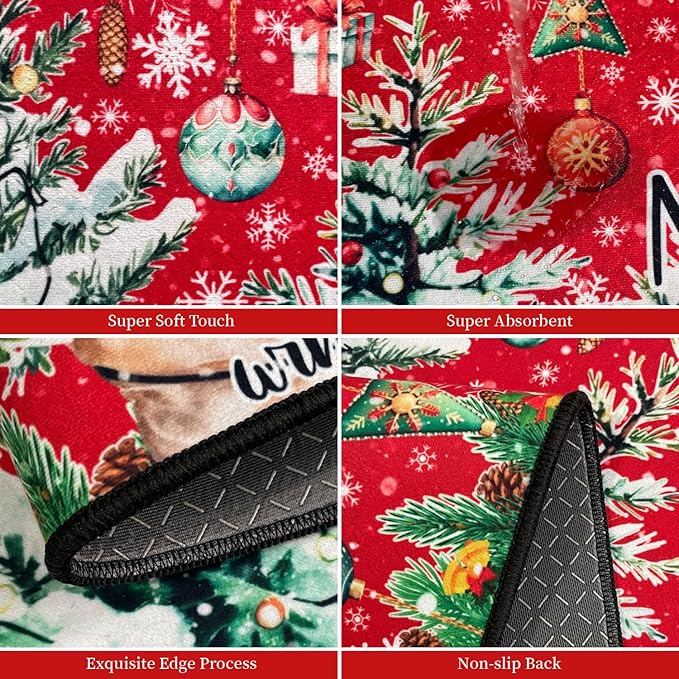 ACZHHZC Merry Christmas Kitchen Rugs and Mats Set of 2, Winter Snowflake Xmas Tree Holiday Home Kitchen Decor Floor Mats, Washable Non-Slip Sink Carpet (Christmas 1, 17"x47"+17"x30")