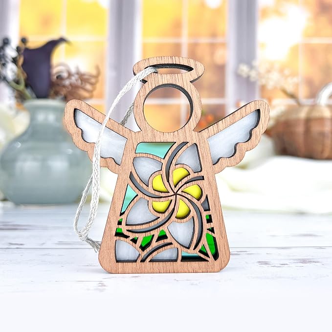 3.5" (H) White & Yellow Plumeria Flower Angel Figurine - Tropical Christmas Ornaments - Holiday Home Decor