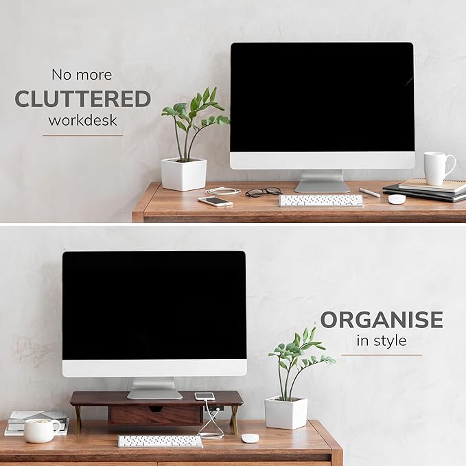 Anji Mountain Monitor Stand - Desktop Organizer & Laptop Riser, Ergonomic Monitor Riser, Space-Saving Monitor Stand for Desk, Durable Construction, Easy Assembly, Ideal for Home & Office,Walnut
