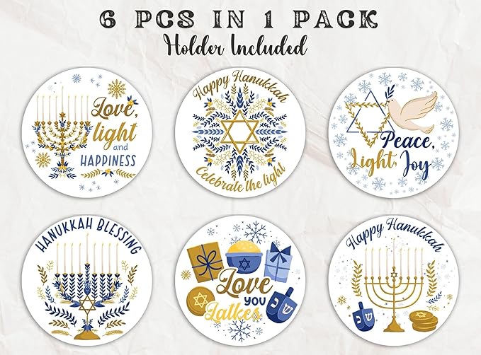 Onebttl Hanukkah Gifts Coaster - Set of 6 Ceramic Absorbent Coasters with Cork Base, Home Decor for Men & Women