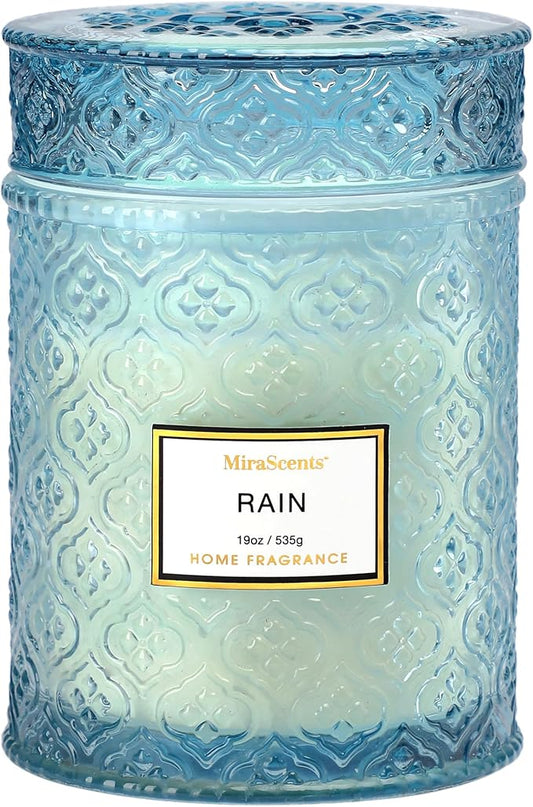Rain Summer Scented Candles, 19oz Aromatherapy Candles Gifts for Women, Blue Luxury Large Decorative Candles in Glass, Natural Soy Wax for Home
