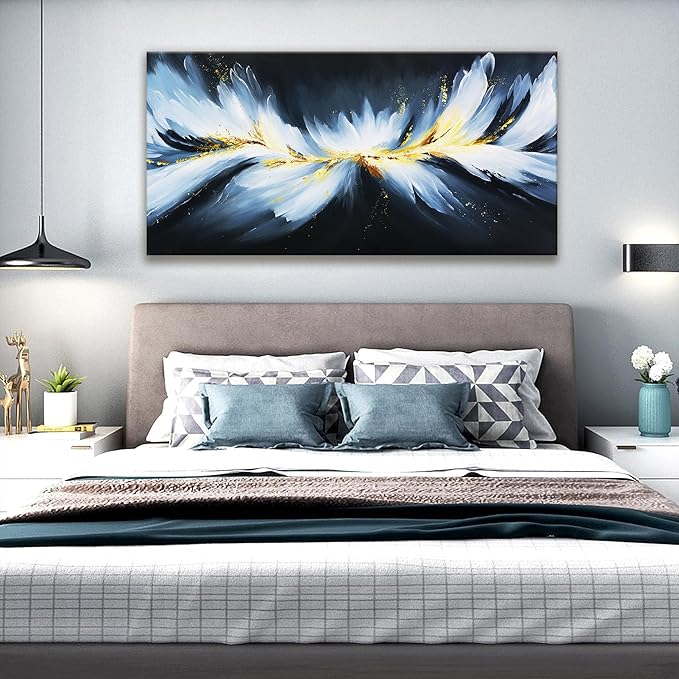 Abstract Black And Gold Wall Art Maximalist Canvas Wall Art Decor Prints Modern White Abstract Wall Decor Artwork For Living Room Bedroom Kitchen Office Artwork Ready To Hang 24" × 48"