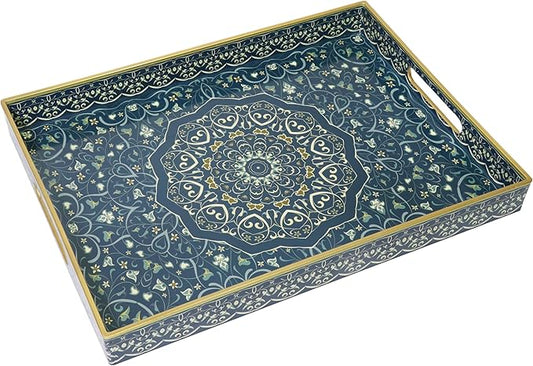 Boho Sturdy Acrylic Rectangular Serving Tray with Handles, Coffee Table, Food & Breakfast-Kitchen Countertop & Living Room Ottoman Tray, 15.7" x 11.8"