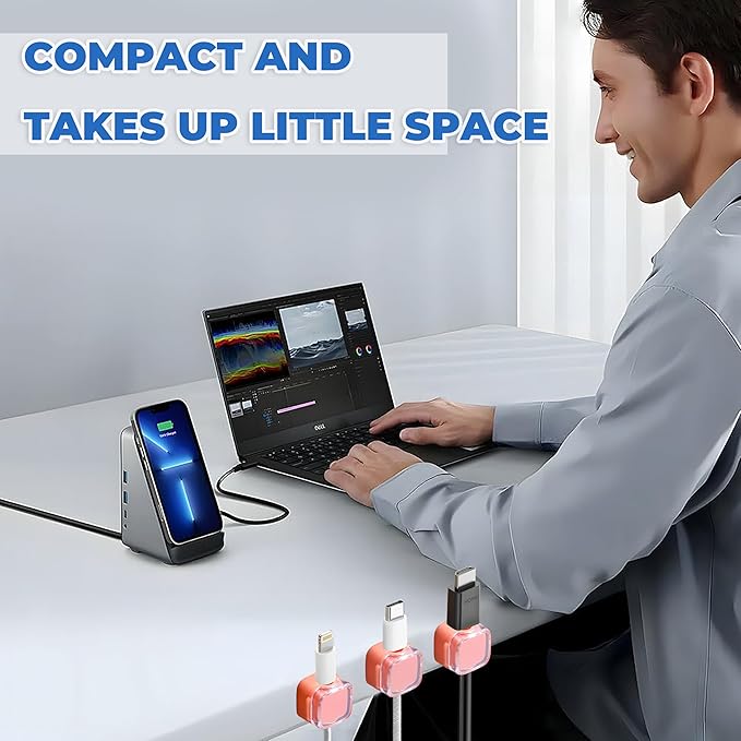 6 Pcs Cable Management Clips for Home Office Desk Cord Keeper Organizer Accessories Charger USB Wire Organizer Cord Holder for Nightstand Automotive (Orange)