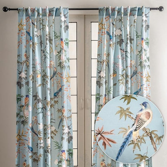 Maison d' Hermine Curtains for Living Room 100% Cotton 96 inch Length Two Panels Light Filtering Curtains for Bedroom Windows with Rod and Loop Pockets Drapes (Hokuzai Blue, 50" W x 96" L)