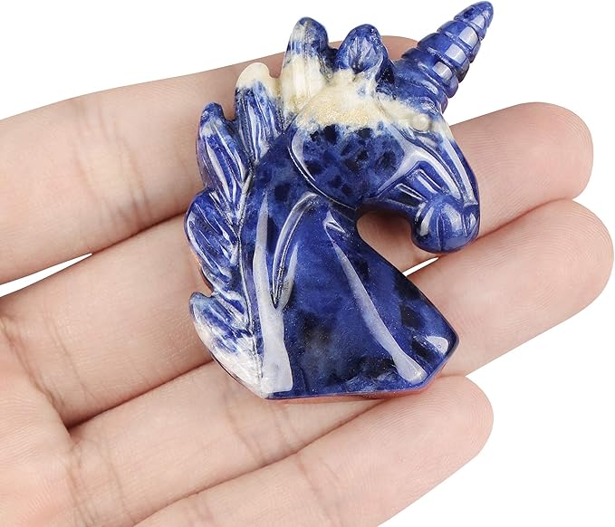 Artistone Crystal Unicorn Figurine Ornament Decor Hand Carved 2 Inches Sodalite Unicorn Statue Animal Healing Collectible Figurine Reiki Paperweight Home Office Girl Gifts