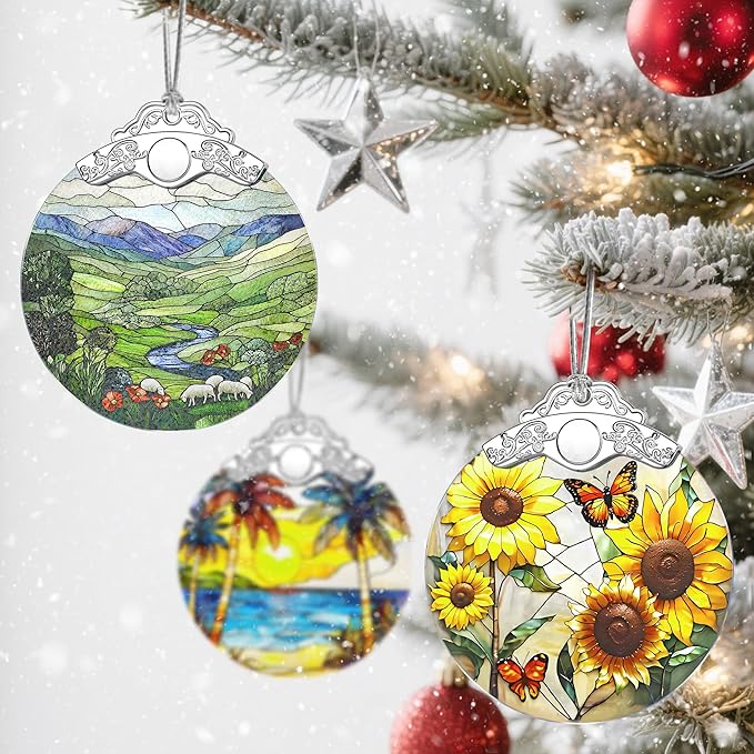 Christmas Ornaments: Stained Glass Ornament, Christmas Tree Ornament, Hanging Ornaments for Home Decor, Xmas Tree Decorations, Exquisite Holiday Decor, Gift & Holiday Present, Green Irish Hills