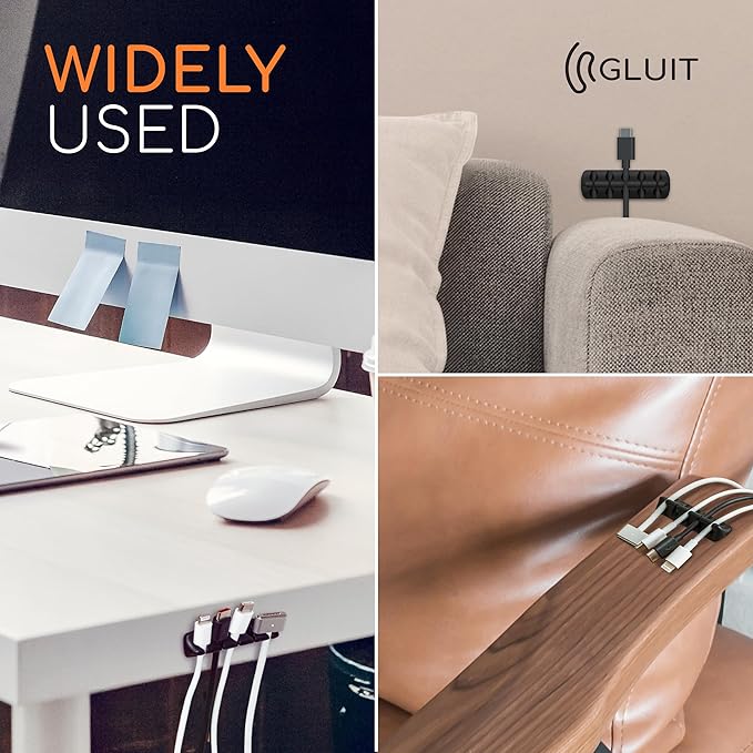 GLUIT Adhesive Desktop Cable Organizer 15 Slots Versatile Cord Holders Wire Clips and Cable Holder Cord Organizer for Desk Table Accessories Office Spaces New Black 5 Pack