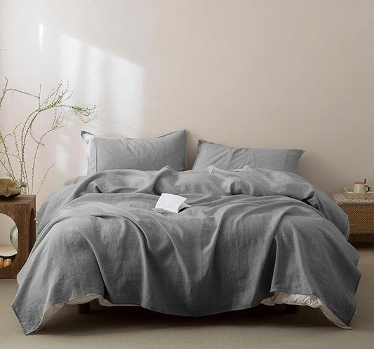 Talasily 100% French Pure Linen Sheets Set California King Size,Oeko-TEX Certified Bedding, All-Season Breathable for Hot Sleepers,16 Inch Deep Pocket Machine Washable 4-Piece (Earl Grey)