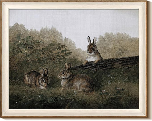 InSimSea Framed Canvas Wall Art of Rabbit Animal - Vintage Easter Bunny Room Decor, Aesthetic Wall Art Home Decor Oil Painting for Living Room Bedroom Botanical Landscape Farmhouse Wall Decor 16x20In
