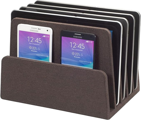 MobileVision Multi Device Stand & Organizer for Smartphones, Tablets and Laptops, Executive Dark Brown, 5 Slots