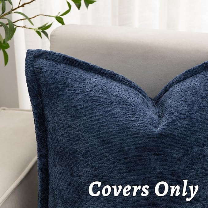Navy Blue Decorative Throw Pillow Covers 22x22 Inch Set of 2 Cozy Soild Chenille Cushion Cases Soft Textured Square Couch Pillows Cover Boho Accent Farmhouse Pillowcases for Sofa Bed