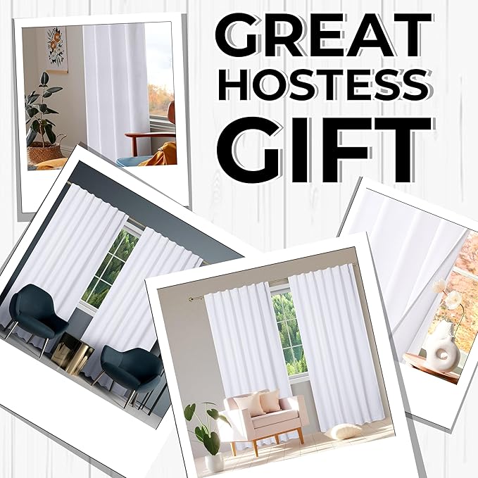 Bedding Craft White Cotton Curtains,63 Inch Tab Top Cotton Curtain Set – 50x 63 Drapes for Living Room, Bedroom, Dining Room – Set of 2, Elegant White Panels