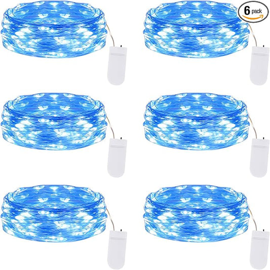 Lakumu 6 Pack Fairy Lights Battery Operated -7FT 20LED String Lights Silver Wire Firefly Starry Lights for DIY Christmas Decorations Mason Jar Wedding Party Centerpiece Table Decor, Blue