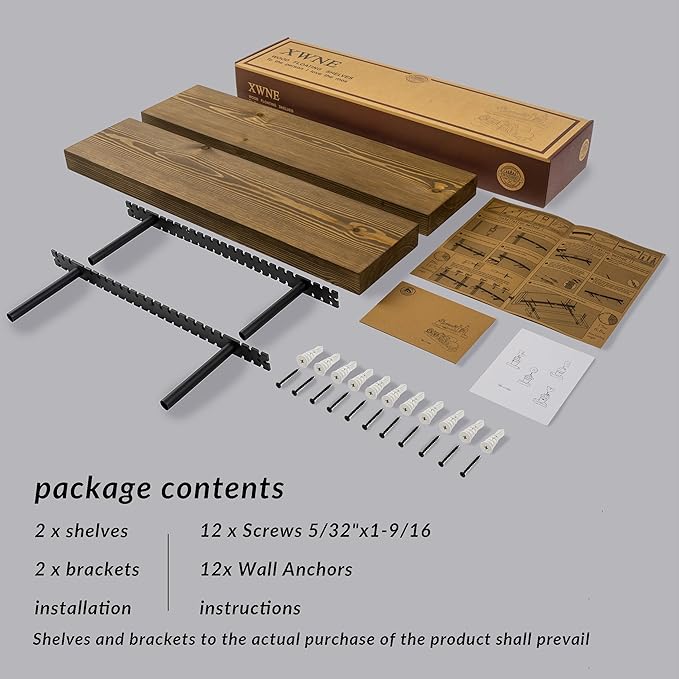 Wood Floating Shelves,16 inch Rustic Wood Wall Shelves for Bathroom Living Room Bedroom Kitchen Farmhouse Laundry Room Set of 2,Handmade-Thickened Wall Shelf,Black Walnut