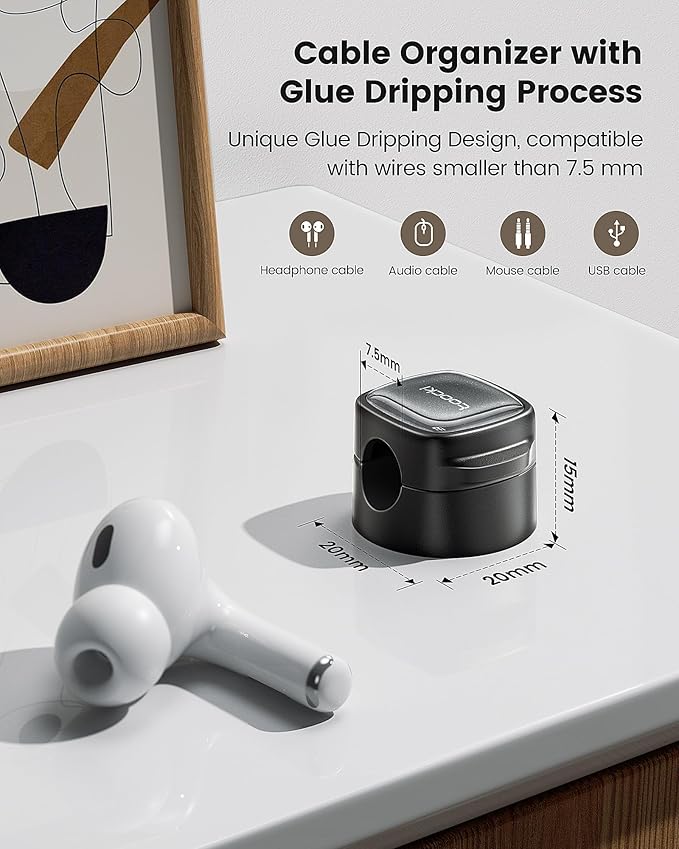 12 Pack Magnetic Cable Clips – Cord Organizer & Holder, Toocki Adhesive Cable Management, Wire Holder for USB Charging Cables, Ideal for Home, Office, Car, Desk, and Nightstand-Black