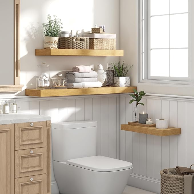 Heimlove 55 Inch Floating Shelves for Wall,10 Deep Large Rustic Wall Shelf with Heavy Duty Brackets,Wall Mounted Storage & Display Shelves for Bedroom,Living Room,Kitchen,Office,Oak Color