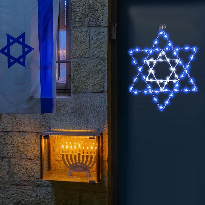 Hiboom Hanukkah Window Lights Decorations, 8 Lighting Modes Star of David Hanukkah Decor 66 LED Blue Chanukah Lights with USB Powered for Jewish Christmas Party Decor Indoor Outdoor Home