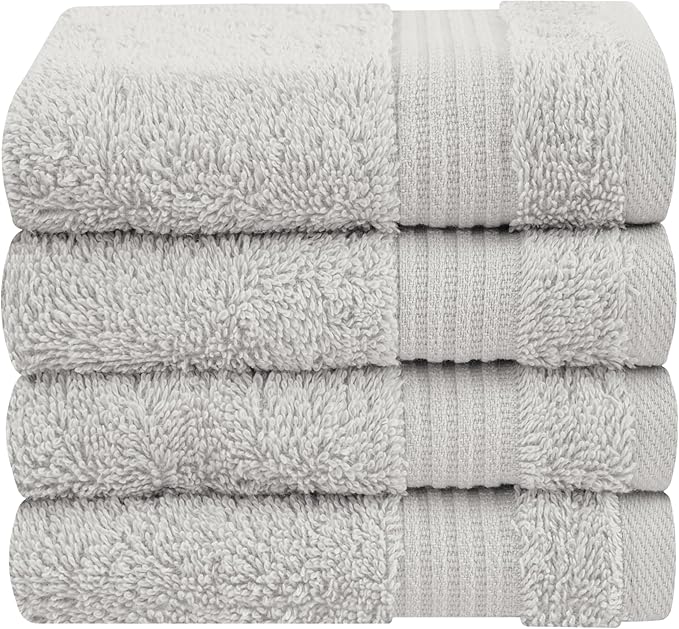 Cotton Paradise 100% Cotton Turkish Washcloth Set for Bathroom, 4 Piece Soft Absorbent Small Hand Face Towels Wash Rags, Silver Grey