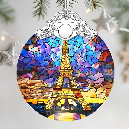Christmas Ornaments: Stained Glass Ornament, Christmas Tree Ornament, Hanging Ornaments for Home Decor & Xmas Tree Decorations – Exquisite Holiday Decor, Gifts & Holiday Present - Eiffel Tower