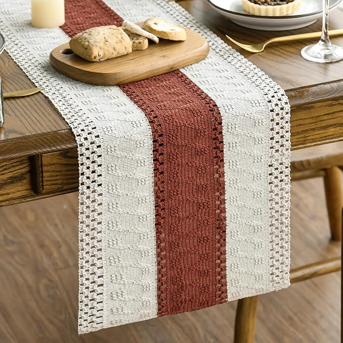 Artoid Mode Caramel Farmhouse Rustic Table Runner, Seasonal Holiday Hollow Kitchen Dining Table Decoration for Home Party Decor 12x72 Inch