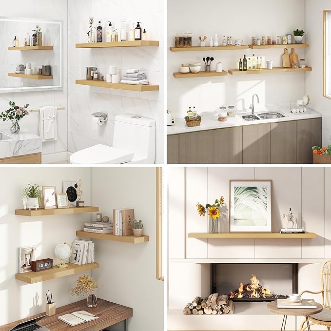 Dreamland 55 Inches Floating Shelves for Wall, 9.3" Deep Long Floating Shelves Set of 1, Large Display & Storage Shelf, Wall Shelf for Bathroom Bedroom Living Room Kitchen Office, Oak