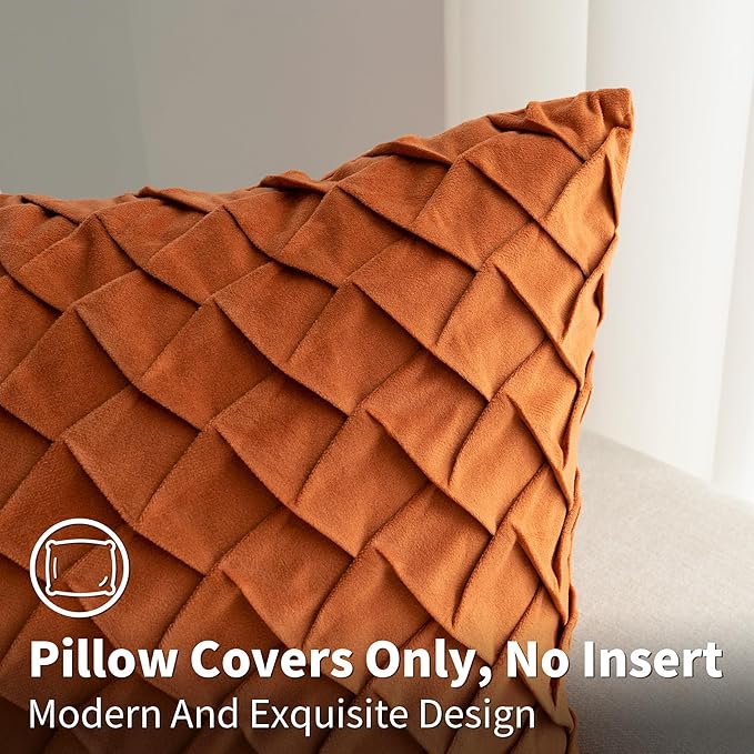 Velvet Decorative Throw Pillow Covers Set of 2, 18x18 Inch Soft Modern Weave Cushion Case, Farmhouse Home Decor Pillowcase for Sofa Living Room Couch Bed Orange
