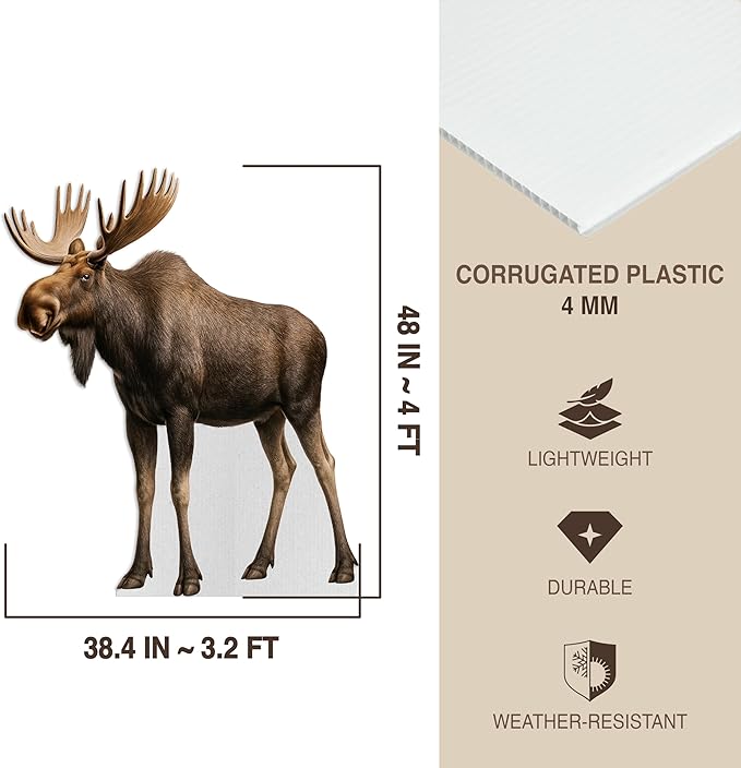 Moose Life Size Standee - 4FT Freestanding Coroplast Cutouts | Safari Animal Standup Photo Booths, Jungle Party, Birthday & Halloween Decorations